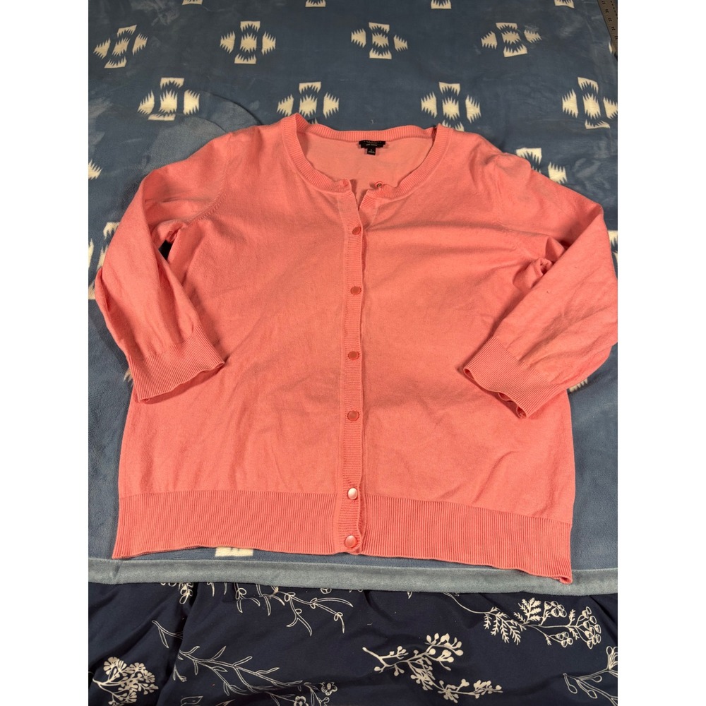Talbots Womens Coral Pink Pima Cotton Blend 3/4 Sleeve Button Cardigan Large